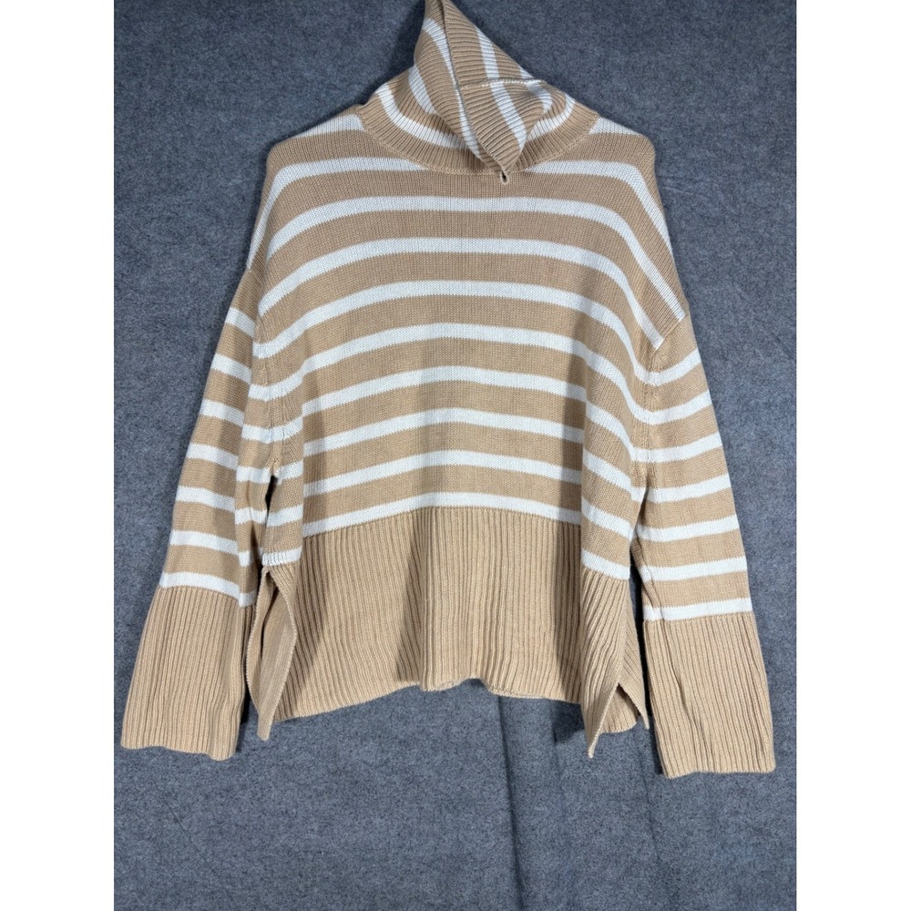 Gap Womens Tan White Striped Cotton Turtleneck Sweater Boxy Fit Small 10/22